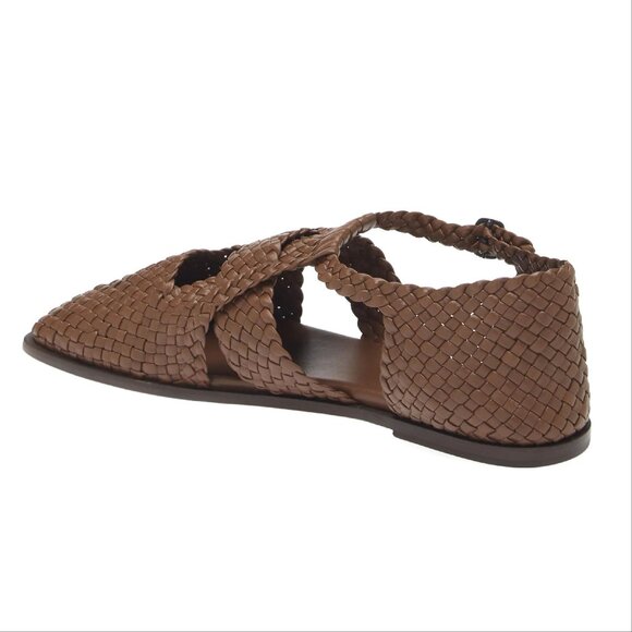 HEREU Serra Woven Square Toe Flat Sandals Size 36 5.5 Brown Leather NEW - Picture 4 of 16